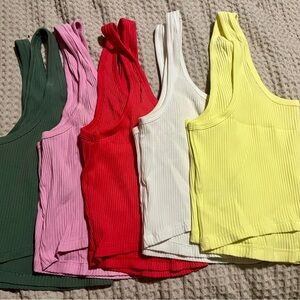 Old Navy Cropped Ribbed Tank Top Set - Green, Pink, Red, White, Yellow